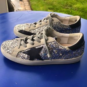 Golden Goose GGDB Silver Glitter Black Star